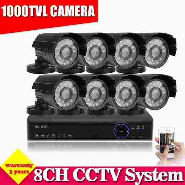 1000TVL security camera system 8ch cctv kit 8pcs Outdoor Indoor cctv camera system, iphone andriod remote monitor,multi-language