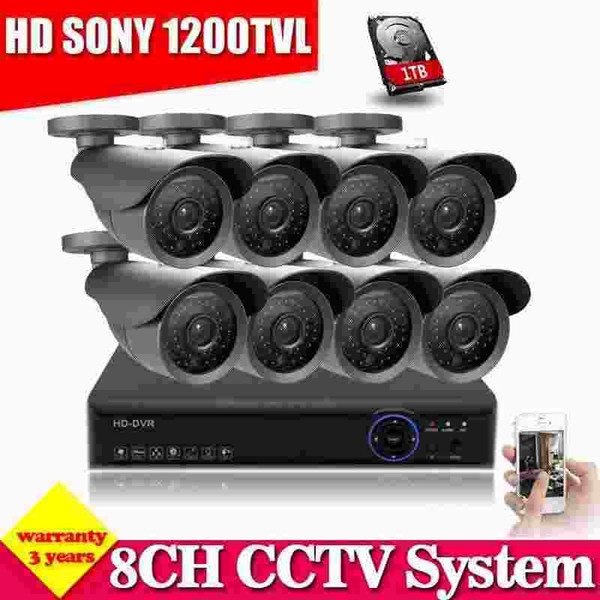 1200TVL 8ch CCTV System 8CH 960H CCTV DVR Kit SONY CCD Security Camera System P2P 1080P HDMI Output With 1TB HDD