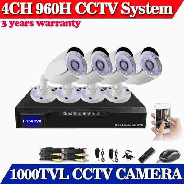 4CH 960H HDMI Security DVR 1000TVL IR Night Vision CCTV Security Camera System With NO HDD