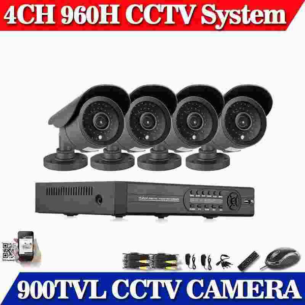 4 Channel H.264 DVR CMOS 900TVL Outdoor IR Camera and Weatherproof IR Camera System Channel 4CH CCTV System 4CH DVR KIT