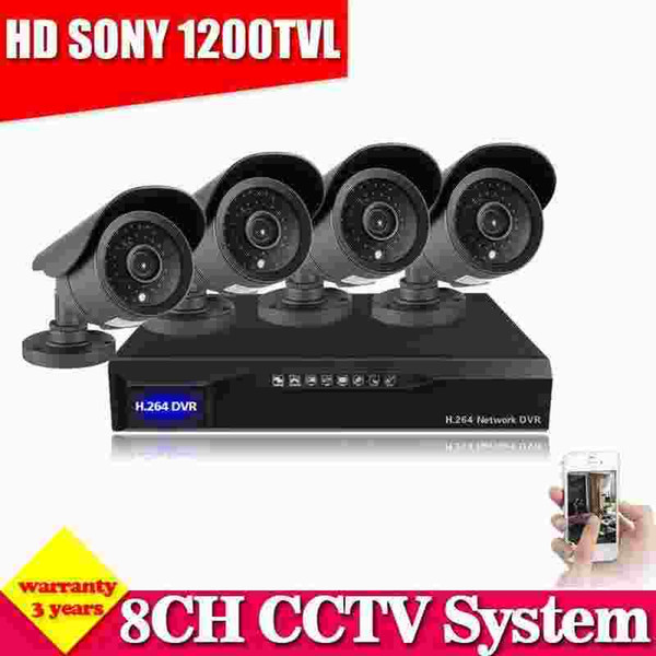 Home Security CCTV System 8CH DVR Kit HD 4pcs 1200TVL SONY CCD Camera Support HDMI 1080P Output 3G wifi P2p Function