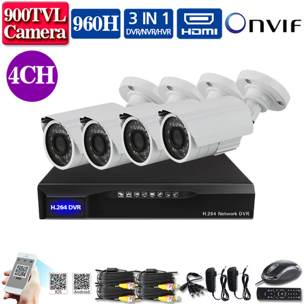 Outdoor CCTV System 4CH Channel 960H DVR HD 900TVL IR-CUT CCTV Camera Home Security System no HDD