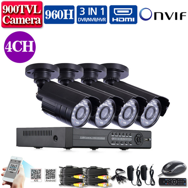 4CH CCTV System 960H DVR HDMI 4PCS 900TVL IR Weatherproof Outdoor CCTV Camera Home Security System Surveillance Kits