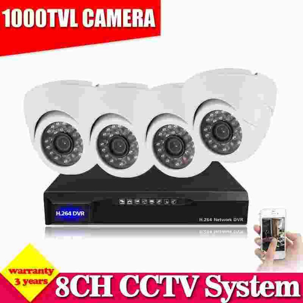 8CH CCTV DVR White Dome Indoor Outdoor 1000TVL Home Security Camera System Surveillance Kits NO HDD