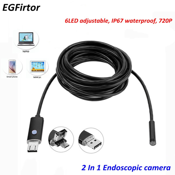 Factory Price 7mm Lens 2M 5M USB Endoscope Camera Mini Waterproof Soft Cable 6LED 720P Endoscope Camera Android Phone PC Notebook