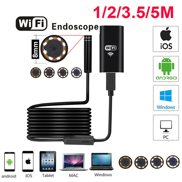 8mm 1M 3M 5M Wifi Endoscope Camera Android 720P Iphone Borescope Camera Endoscopio Semi Rigid Hard Tube and Softwire iOS Endoscope