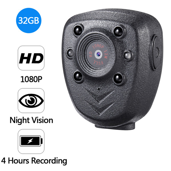 HD 1080P Police Body Lapel Worn Video Camera DVR IR Night Vision LED Light Cam 4-hour Record Digital Mini DV Recorder Voice 16G Free Shippin