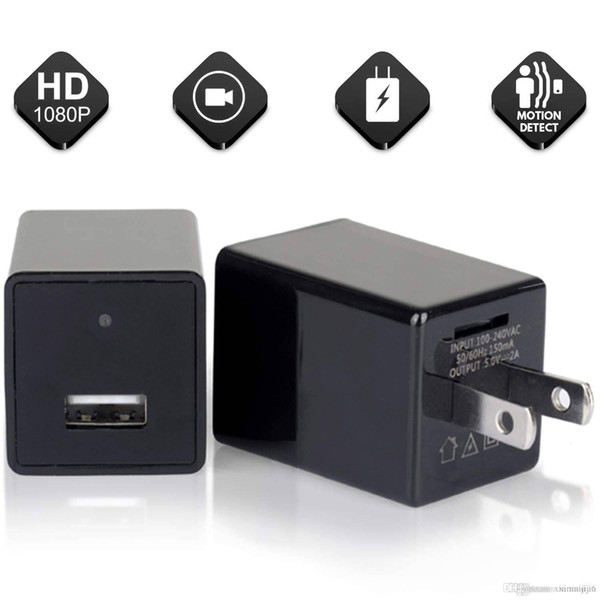 Black Portable WiFi HD 1080P Camera USB AC Adapter Wall USB Charger Motion Detection Cam