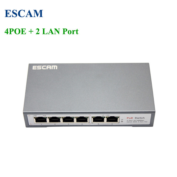 ESCAM 4CH POE Switch 10/100M 150m Distance 85W DC&2 Lan Port for IP Camera CCTV System NVR POE Power Supply Adapter POE4CH