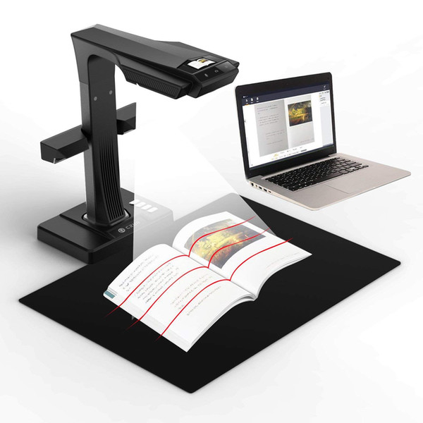 ET16+ 16MP Smart Book Document Scanner with Innovative Side Light 187 Languages OCR Conclude Hand Foot Pedal for Mac and Windows