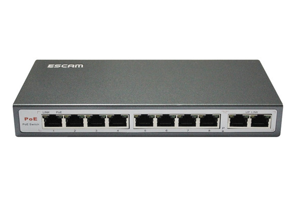 Escam 8CH PoE Switch with 2Lan port support 10/100M 150m Distance for IP Camera Security System POE Power Supply Adapter POE8CH