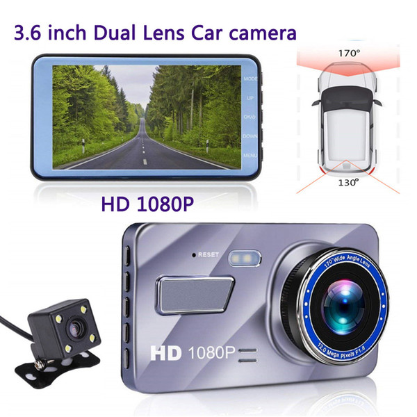 A10 Dual Lens Car Dash Cam 1080P Dashboard Camera 3.6 Inch Lens HD Night Vision Vehicle Driving DVR Recorder Monitor