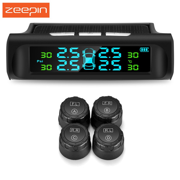 C240 TPMS Solar Tire Pressure Monitoring System Power Universal Wireless Real-Time Displays With 4 External Sensors Waterproof