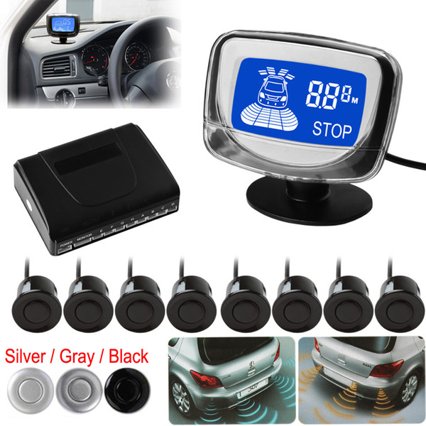 SALE! Weatherproof 8 Rear Front View Car Parking Sensors Reverse Backup Radar Kit System with LCD Display Monitor CAL_215