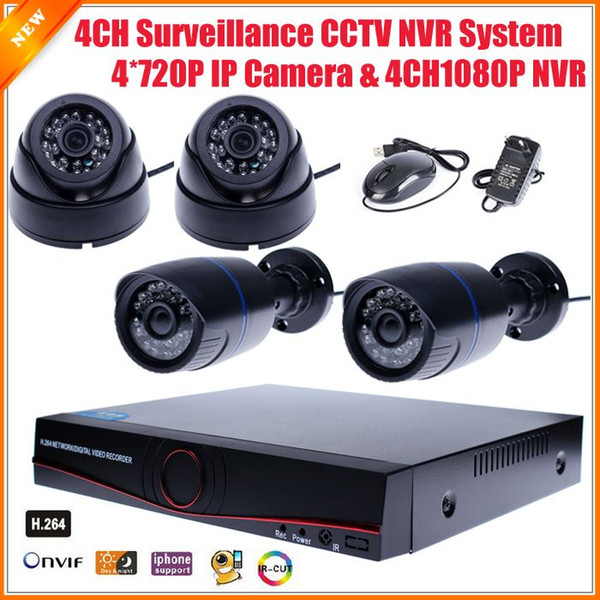 Russian Portuguese Multi Language IP Camera System 4CH Network Surveillance Security NVR CCTV System Kit IP Camera 4CH CCTV NVR