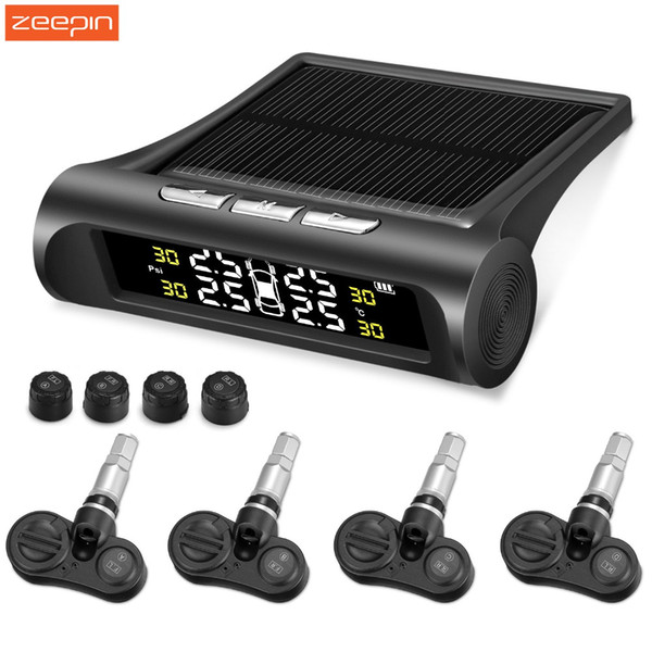 C240 TPMS Solar Tire Pressure Monitoring System Power Universal Wireless Real-Time Displays With 4 External/ Internal Sensors