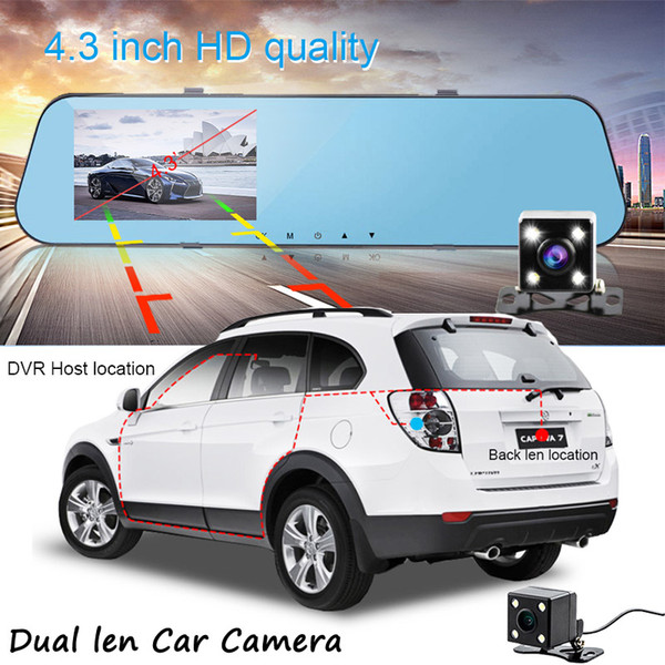 L910 Car DVR Dash Dual Lens Cam Camcorder 4.3 Inch HD 170 Degree Wide Angle Recorder Safe Monitoring For Driving