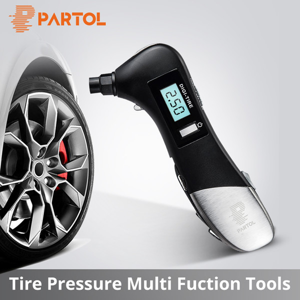 Partol 9 in 1 Multifunctional Tyre Pressure Sensor Digital Tire Pressure Alarm Gauge Tpms Systems w LED Car Hammer