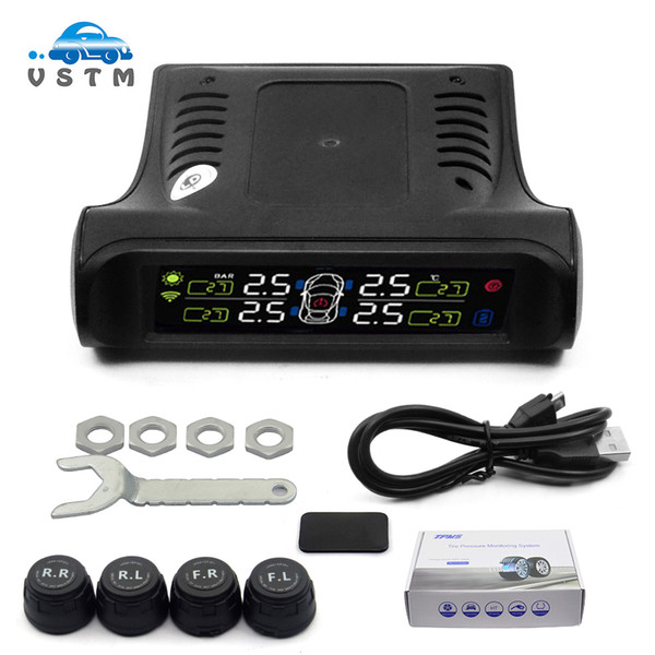 2019 Solar Power TPMS Car Tire Pressure Monitoring System LCD Display 4 External Sensors with Best quality