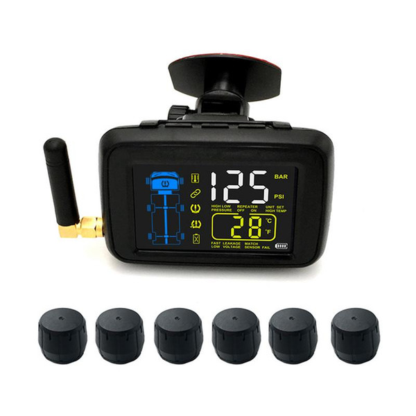 Universal Auto Truck TPMS Car Wireless Tire Pressure Monitoring System With 6 External Sensors Replaceable Battery LCD Display