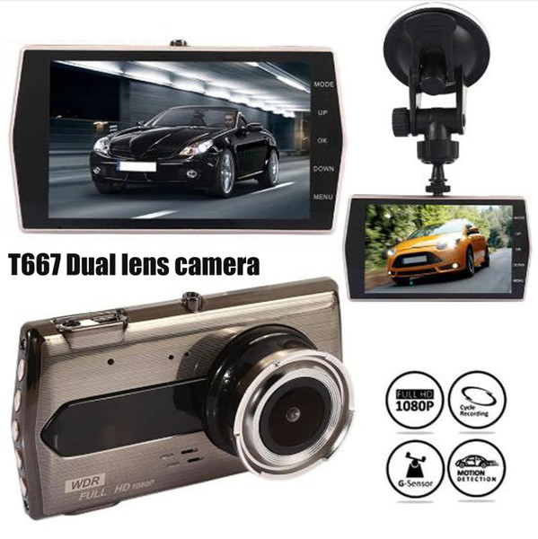 T667 Dual Lens Camera WDR Full HD 1080P 4 Inch 170 Degree Motion Detection Night Vision Driving Recorder