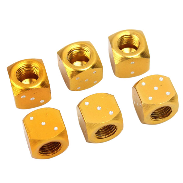 EDFY-6 Pcs Gold Tone Dice Bike Car/Truck Tire/Wheel Stem Air Vae Dust Caps Set New