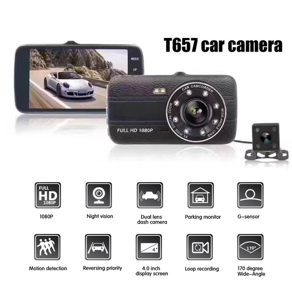 T657 Dual lens Dash Camera 1080P 4-inch 170-degree Car Recorder Night Vision Powerful Safe Monitor Multi-function Driving Recorder