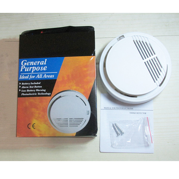 retail package 85dB independent Photoelectric sensitivity fire alarm smoke detector for warehouse bank - wholesale with battery