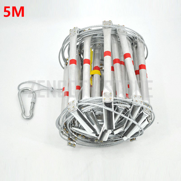 5M Fire Escape Ladder 17FT Folding Steel Wire Rope Ladders Aluminum Alloy Emergency Survival Rescue Safety Antiskid Tools