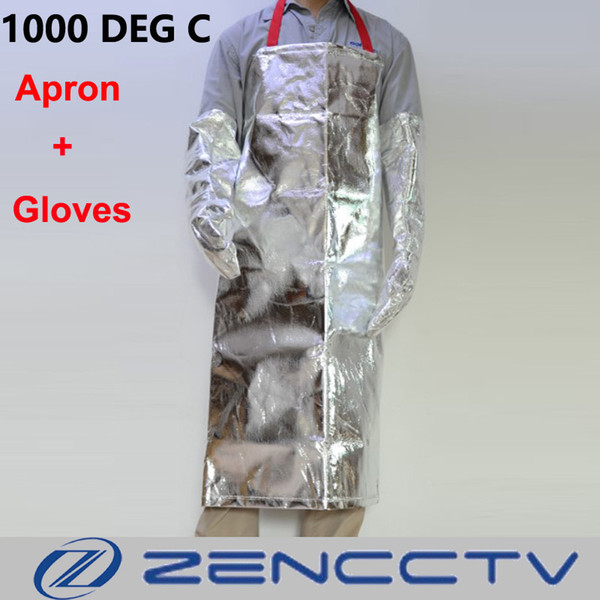 Heat Resistant 1000 Degree Aluminized Apron With Aluminum Foil Gloves High Temperature Working Thermal Radiation Aprons Glove