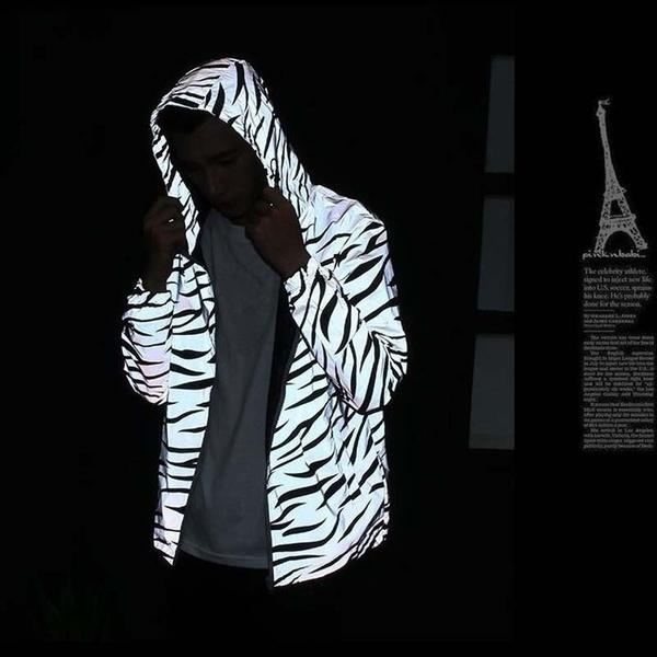 Sping Autumn Hip-hop Windbreaker Reflective Safety Clothing Jacket Plus Size Hooded Rock Men