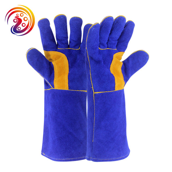 Cow Split Long Blue Welding Gloves Thick Welders Work Goves HY037 By OLSON DEEPAK