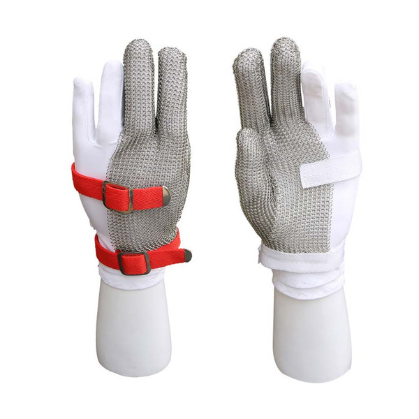 Size L chain stainless Glove oyster glove Mesh Metal Mesh Anti-cutting Gloves Three Fingers Nylon Wristbands Gloves Work Safety Gloves