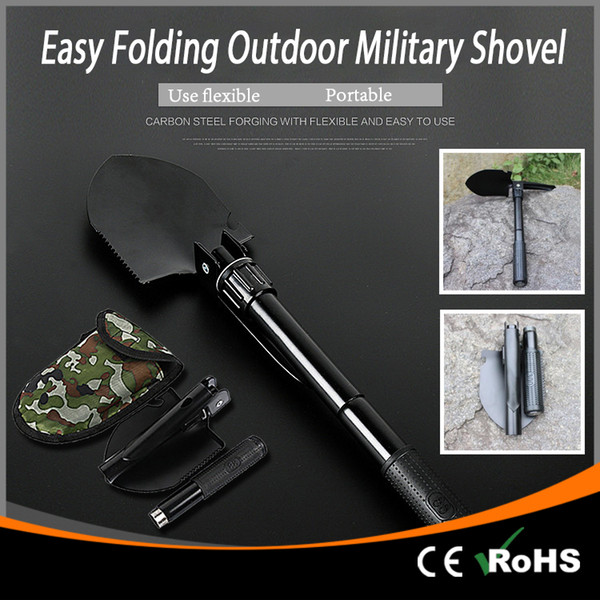 Collapsible Portable Multiple Function Military Shovel 6 in 1 Saw Opener Nail Puller Pickaxe Crowbar Pan For Outdoor Camping Hike by DHL