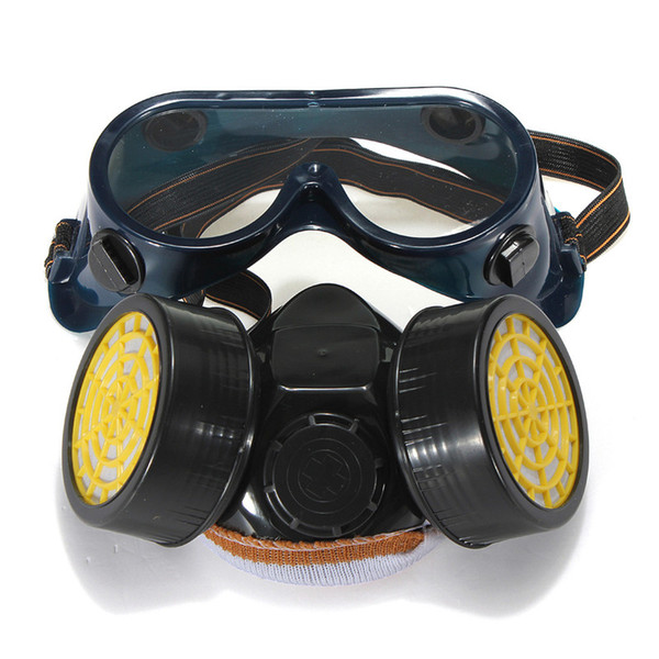 Freeshipping Dual Anti-Dust Spray Paint Industrial Chemical Gas Respirator Mask Glasses Set Black