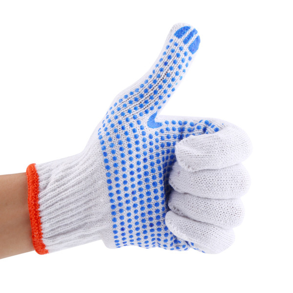 12 pairs/Lot Anti Skid Wear Resistant Gloves Blue Plastic Dot Light Comfortable Safety Labour Protection Cotton Mitten