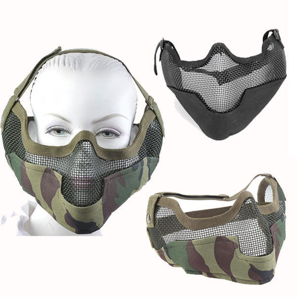 Black Camouflage Tactical Half Face Steel Net Airsoft Outdoor War Game Military Use Training Paintball Protective Mask