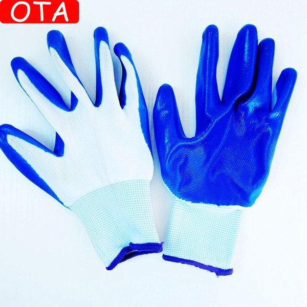 OTA Wholesales 12pairs Nylon Nitrile Glue Gloves Wear-resisting AntiSlip Gloves Labor Working Gloves for Hands Protection