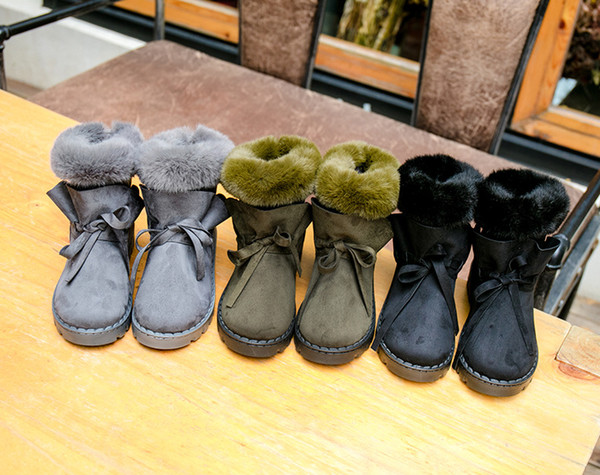 Ms. Martin winter snow boots boots round bow fur boots warm, thick soled shoes slip warm all-match tide one generation