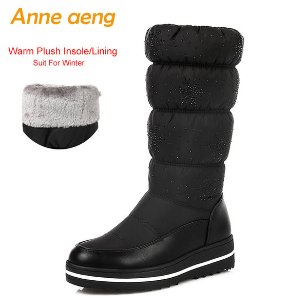 New Winter Women Mid-Calf Boots Middle Heel Round Toe Slip-On Waterproof Sexy Ladies Women Shoes Black Warm Down Snow Boots