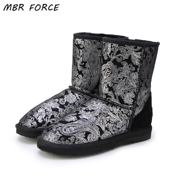 MBR FORCE Style Hot Sale 100% Genuine Leather Fashion Girls Winter Snow Boots For Women Warm Winter Shoes 