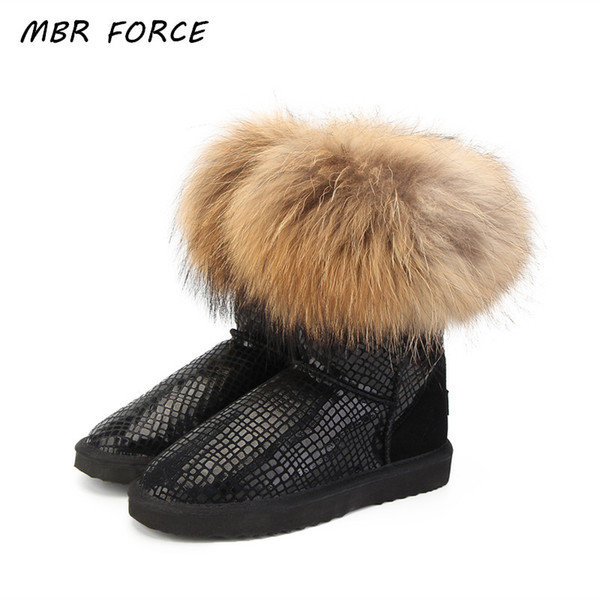 MBR FORCE High Quality Women Natural Real Fox Fur Snow Boots Genuine Leather Fashion Women Boots Warm Female Winter Shoes Ship