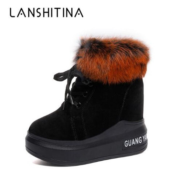 New Women Casual Shoes Winter Platform Wedge Ankle Boots Height Increasing Flock Shoes Keep Warm Fur Snow Boots Sneakers