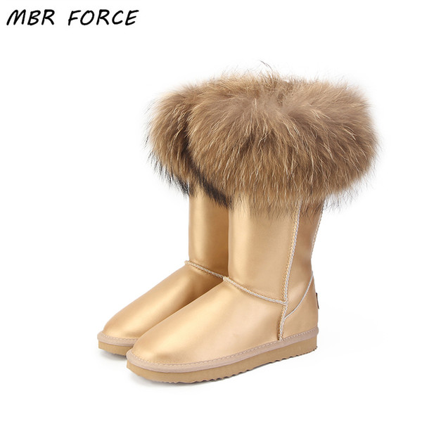 MBR FORCE NEW Fashion Boots Women High Boots Women Snow Boots 100% Genuine Waterproof Winter Shoes Natural Fox Fur Leather