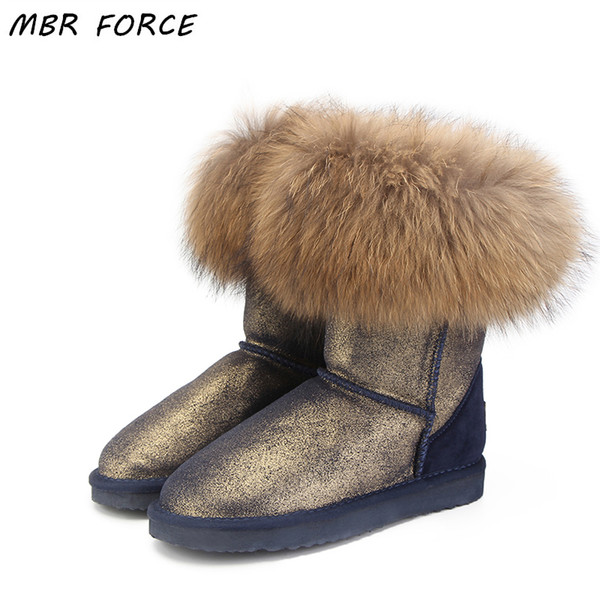 MBR FORCE Hot Sale Genuine Leather Women's Snow Boots 100% Natural fox Fur Boots Winter Hot Women's Boots 