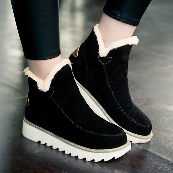 Ankle Boots For Women Flat Casual Women Snow Boots Low Heel Warm Cotton Shoes Suede Ankle Snow Boot Snow Boots Female Warm Plush