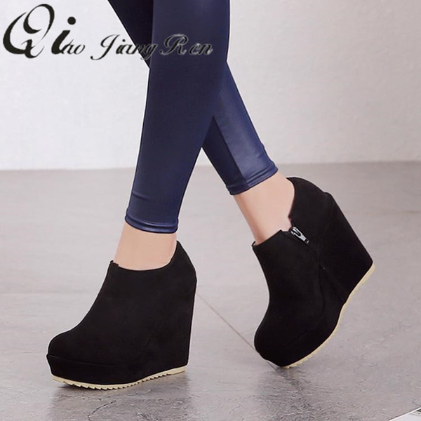 Autumn Winter New Stylish Women Ankle Boots Sexy Platform Round Toe Wedges Boots Woman Ankle Boots Plus size 32-43