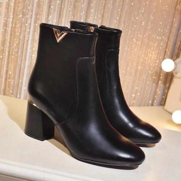 Skyline Ankle Boot Black Calf Leather Boot Womens Chunky Heel Martin Boots Luxury Branded Boots Shoes Ladies Botas Designer Bootie 35-41