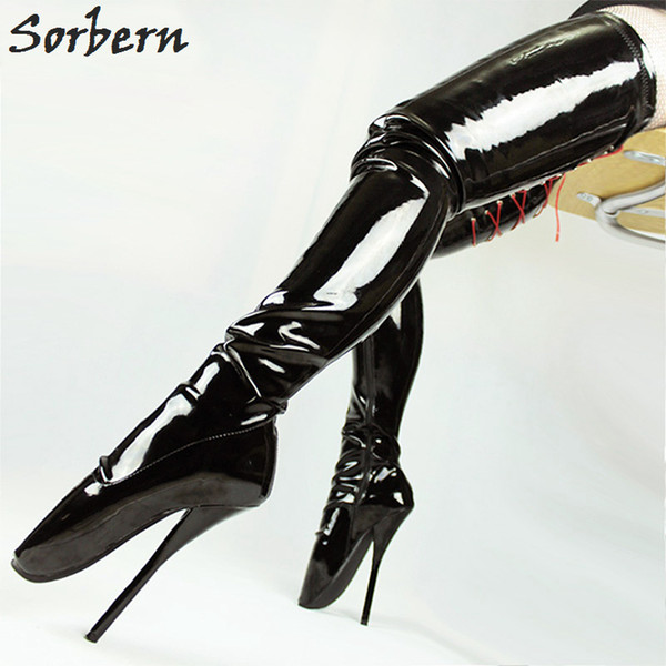 Sorbern 18CM/7'' High Heels Women Boots Over The Knee Length Pointed Toe Zipper Plus Size 36-46 Gay Dance Boots Lace Up Shoes