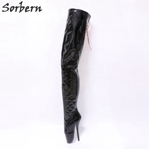 Sorbern Ballet Thin Heel Women Boots Patent Leather PU Lace Up Gay Unisex Large Size 36-46 Plus Size Ladies Party Boot Sexy Boot